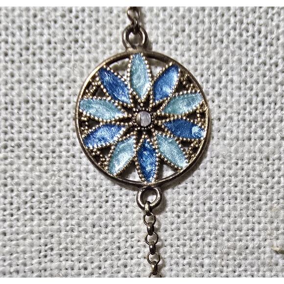 ITALY DYADEMA VERMEIL STERLING BLUE & GREEN ENAMEL FLORAL PETAL NECKLACE - Picture 5 of 9